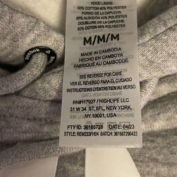 Reebok Men's Classic Delta Logo Hoodie Size M Relaxed Fit Grey Heather ,W Tags - Picture 7 of 13